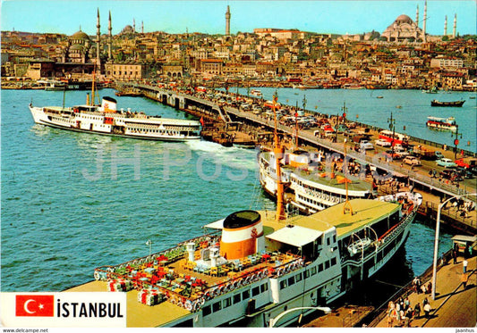Istanbul - Galata Bridge - New Mosque and Suleymaniye - ship - 114 - Turkey - unused - JH Postcards