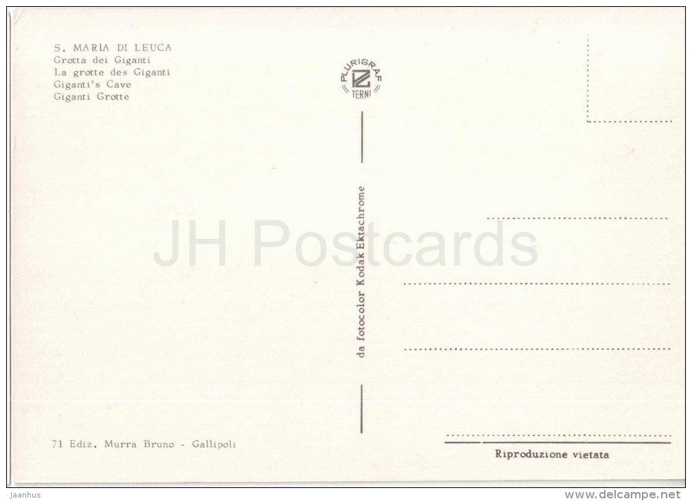 Grotta dei Giganti - Giganti`s cave - S. Maria di Leuca - Lecce - Puglia - 71 - Italia - Italy - unused - JH Postcards