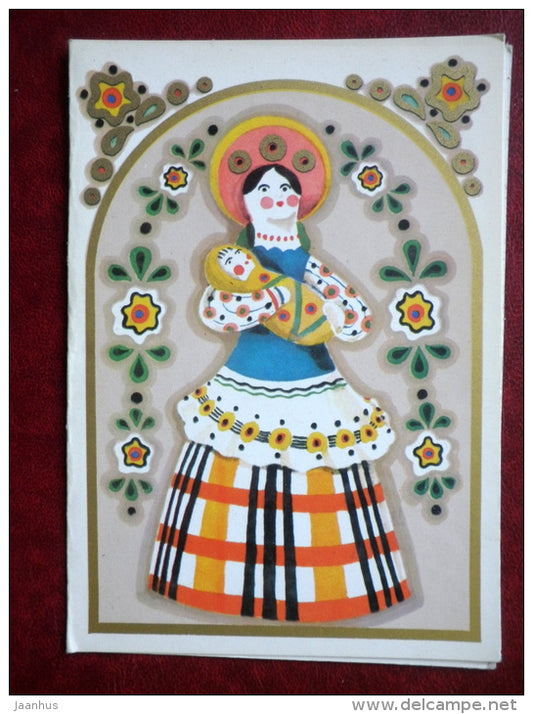 illustration by M. Minovich - russian folk art - woman with baby - 1984 - Russia USSR - unused - JH Postcards
