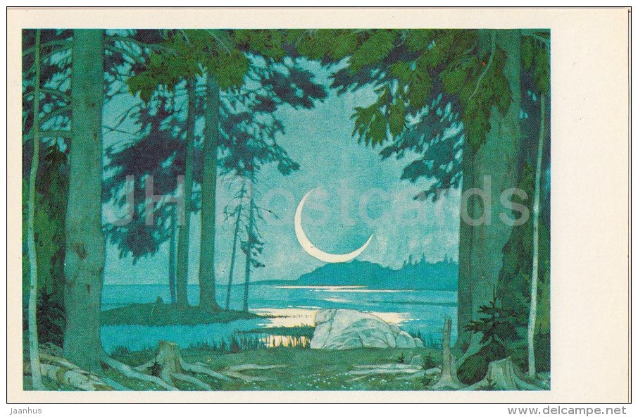 Night of the shore of lake Ilmen - opera Sadko - Design by Bilibin - 1982 - Russia USSR - unused - JH Postcards