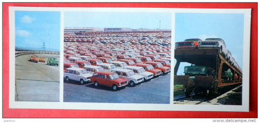 On the test track at VAZ - a consignment of Zhigulis - cars Zhiguli - Tolyatti - Togliatti - 1981 - USSR Russia - unused - JH Postcards