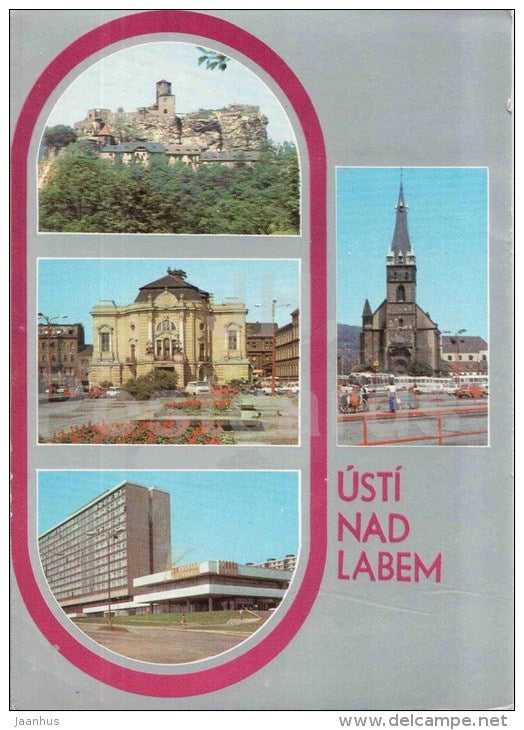 Usti nad Labem - Strekov castle - theatre - church - Czechoslovakia - Czech - used 1980 - JH Postcards