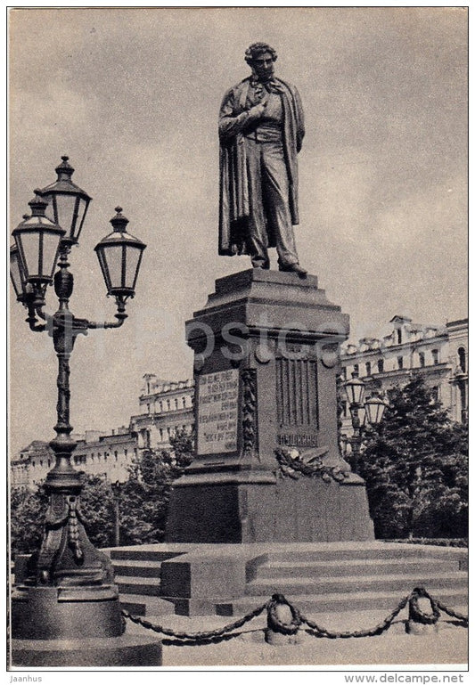 monument to Russian poet  A. Pushkin - Moscow - 1955 - Russia USSR - unused - JH Postcards