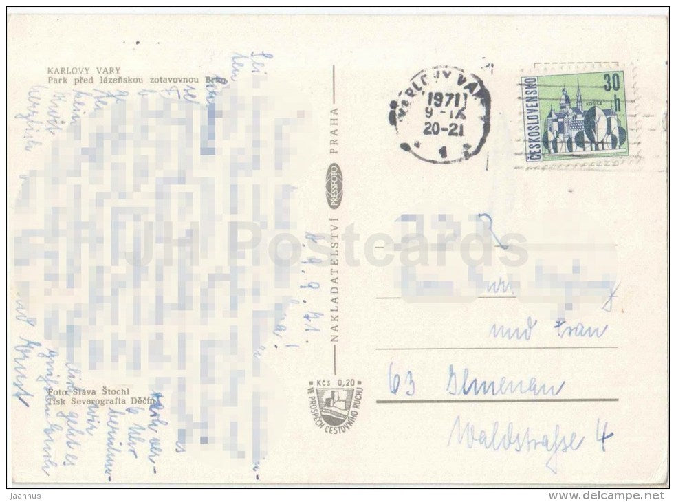 Karlovy Vary - Karlsbad - spa - park - convalescent home - church - Czechoslovakia - Czech - used 1971 - JH Postcards