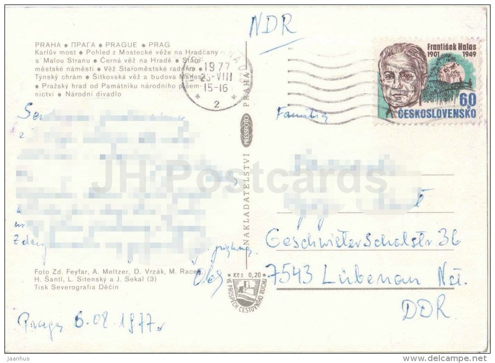 Charles Bridge - Town Hall square - castle - National Theatre - Praha - Prague - Czechoslovakia - Czech - used 1977 - JH Postcards