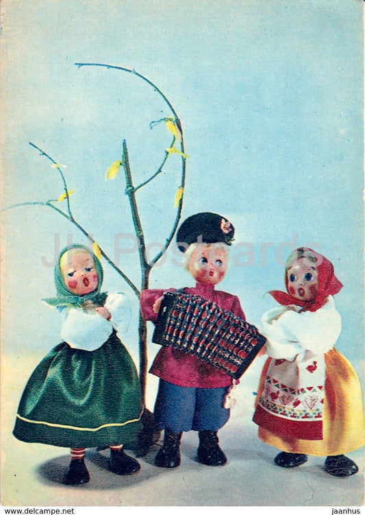 comic russian folk songs - folk costumes - puppet - 1968 - Russia USSR - unused - JH Postcards