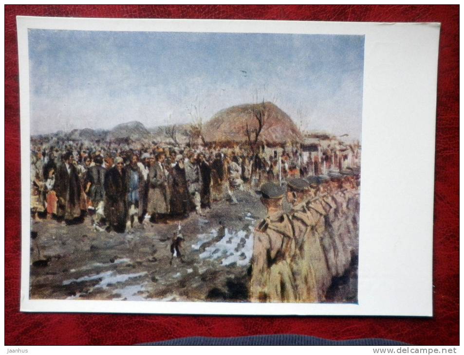 Painting by S. V. Ivanov - riot in the village - russian art - unused - JH Postcards