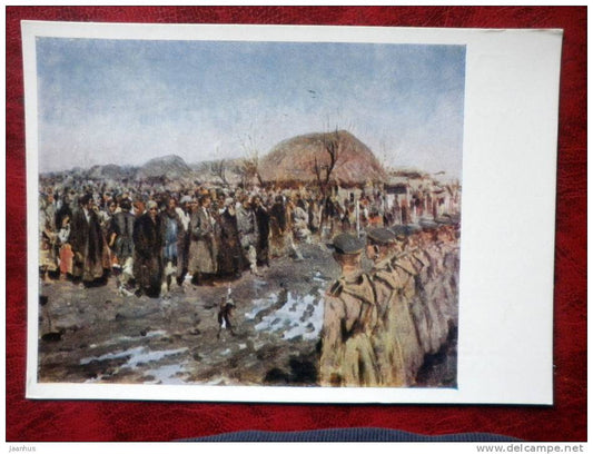 Painting by S. V. Ivanov - riot in the village - russian art - unused - JH Postcards