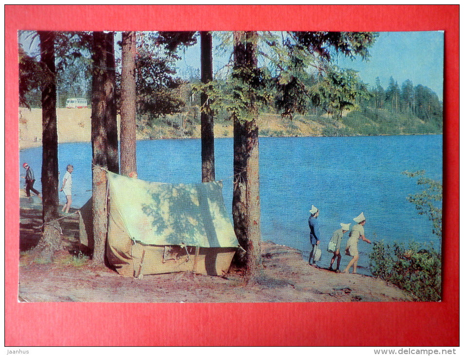 Lososinoe lake - tent - Kareliya - Karelia - 1975 - Russia USSR - unused - JH Postcards