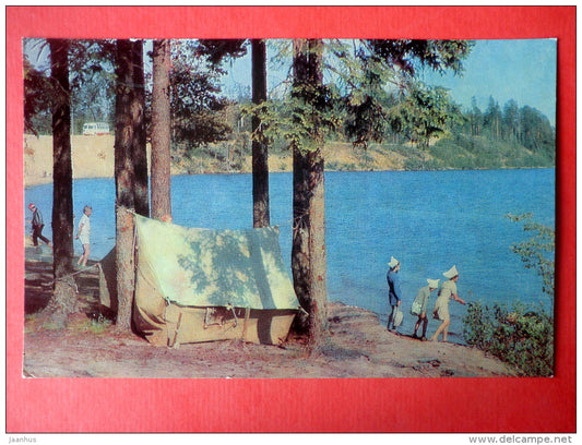 Lososinoe lake - tent - Kareliya - Karelia - 1975 - Russia USSR - unused - JH Postcards