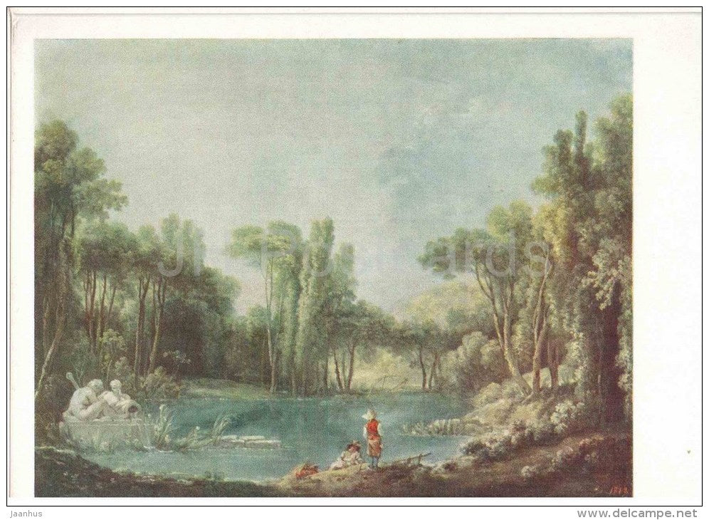 painting by François Boucher - Landscape with Pond - french art - unused - JH Postcards