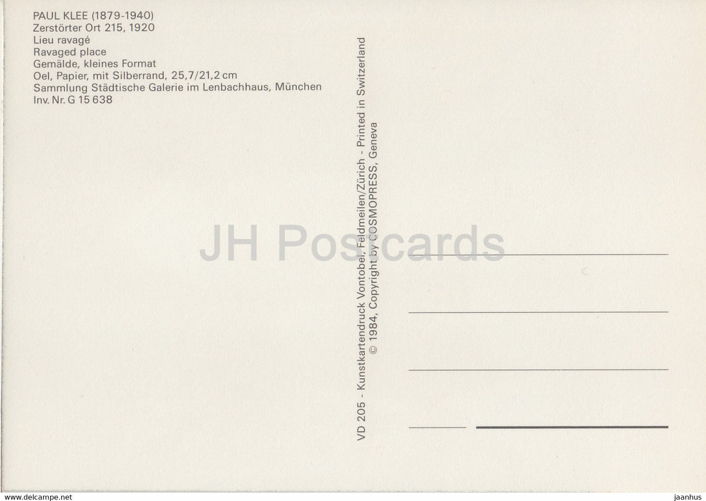 painting by Paul Klee - Zerstorter Ort - Ravaged Place - German art - 1984 - Germany - unused