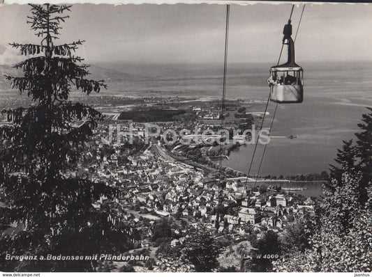 Bregenz a Bodensee mit Pfanderbahn - cable car - old postcard - 1955 - Austria - used - JH Postcards