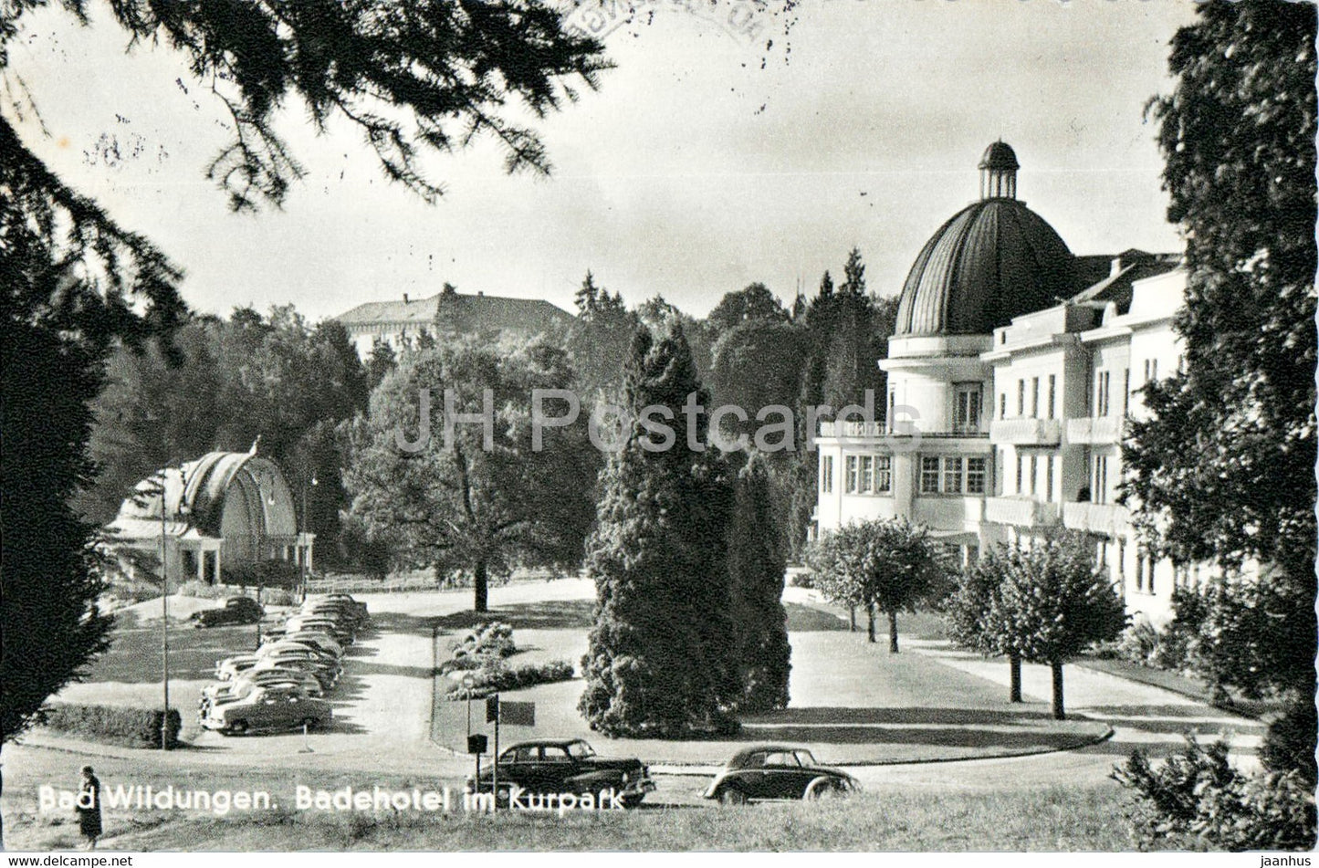 Bad Wildungen - Badehotel im Kurpark - hotel - car - old postcard - 1960 - Germany - used - JH Postcards