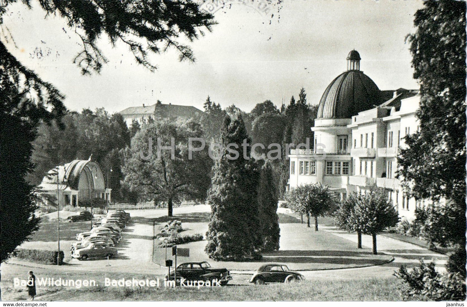 Bad Wildungen - Badehotel im Kurpark - hotel - car - old postcard - 1960 - Germany - used - JH Postcards