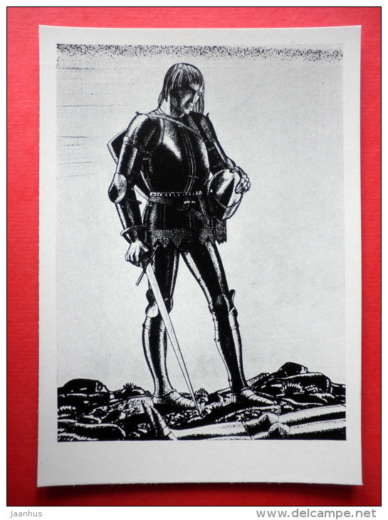 illustration by Rockwell Kent - Henry IV by W. Shakespeare . 1936 - knight`s armor - art of USA - unused - JH Postcards