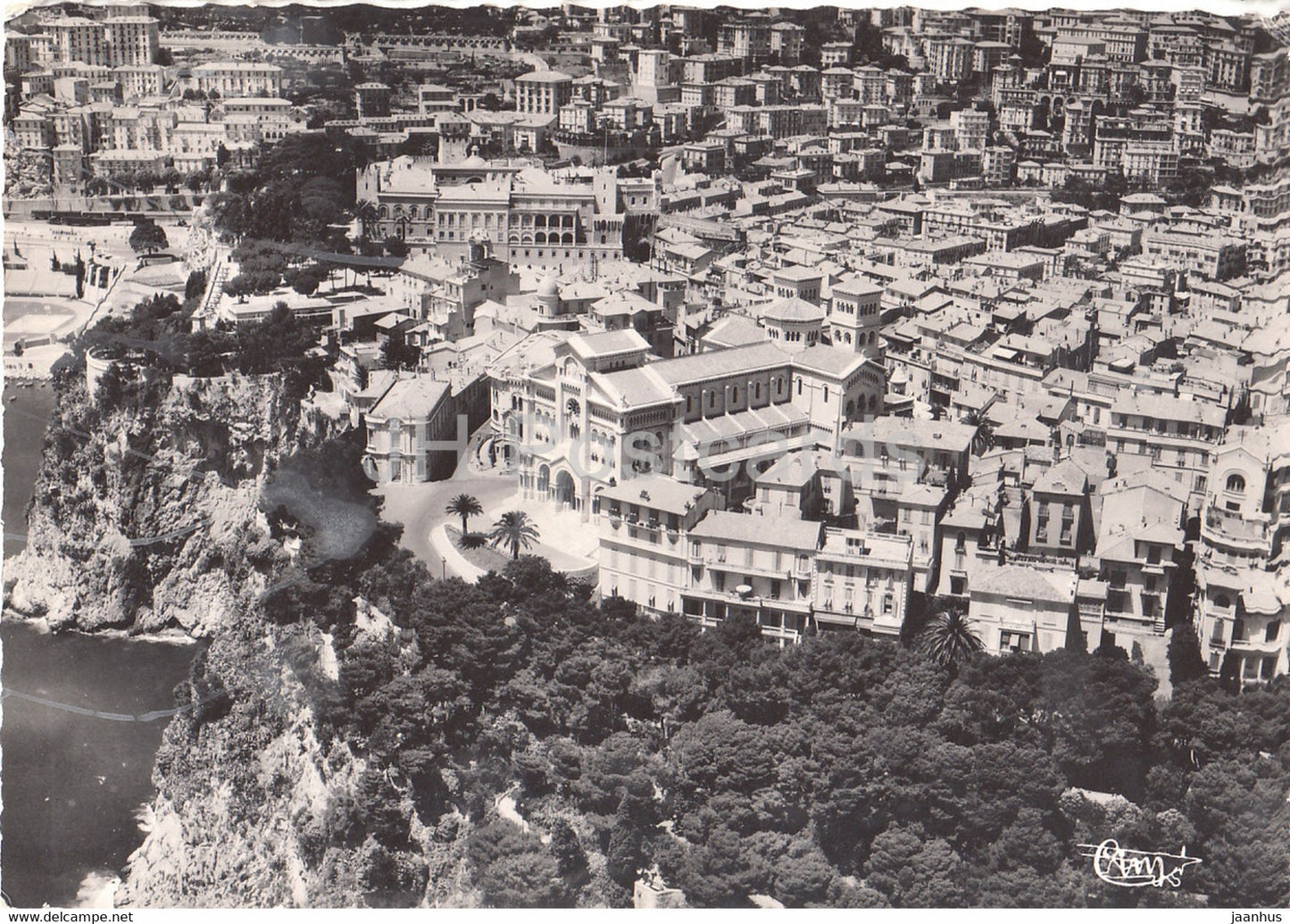Vue aerienne sur la Cathedrale - Le Chateau - cathedral - castle - old postcard - 1953 - Monaco - used - JH Postcards