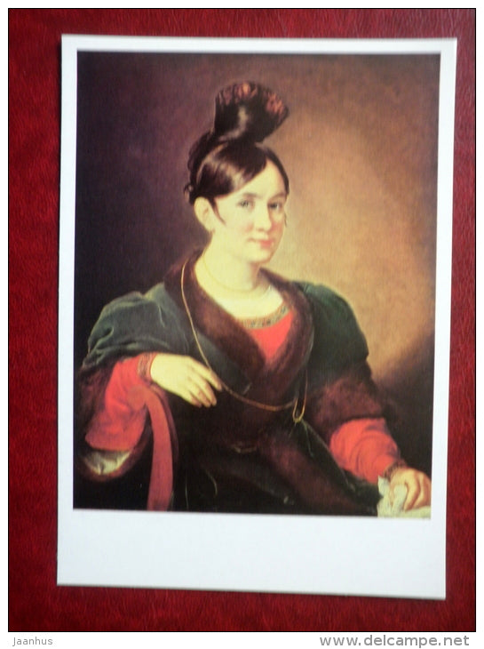 painting by V. Tropinin , Portrait of Kiseleva , 1830s - russian art - unused - JH Postcards
