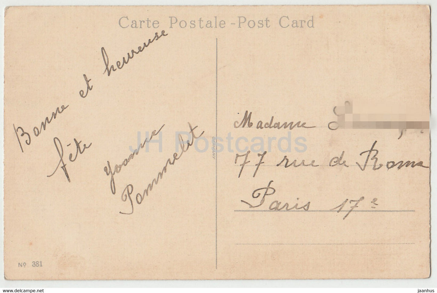 Birthday Greeting Card - Bonne Fete - red flowers - illustration - 381 - old postcard - France - used