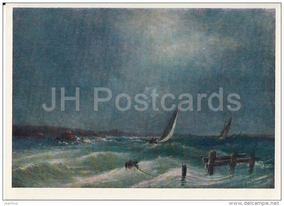 painting by A. Bogolyubov - Marina - sailing boat - sea - Russian art - 1966 - Russia USSR - unused - JH Postcards