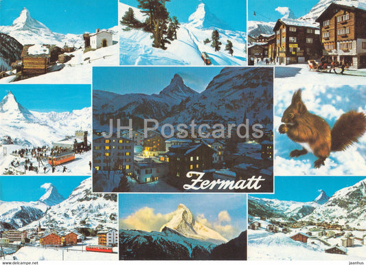 Zermatt - squirrel - train - railway - multiview - 1998 - Switzerland - used - JH Postcards