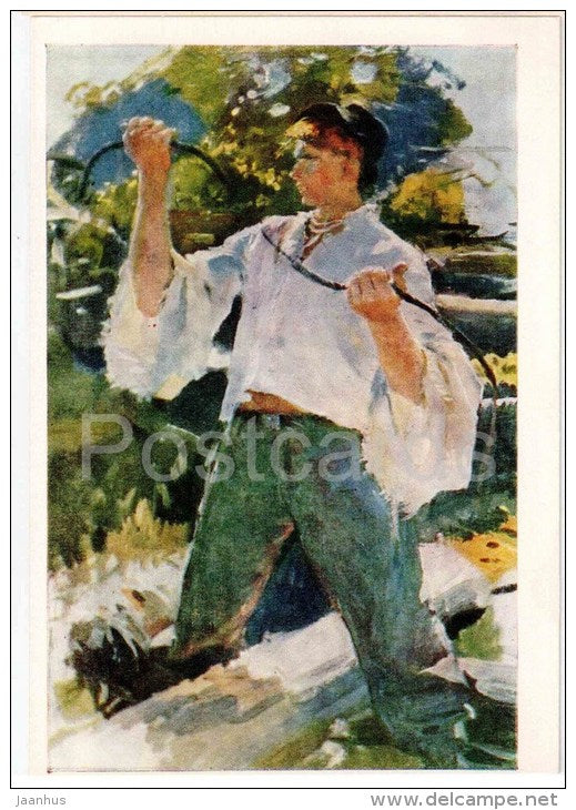 painting by M. Gluck - Lumberjack - worker - russian art - unused - JH Postcards