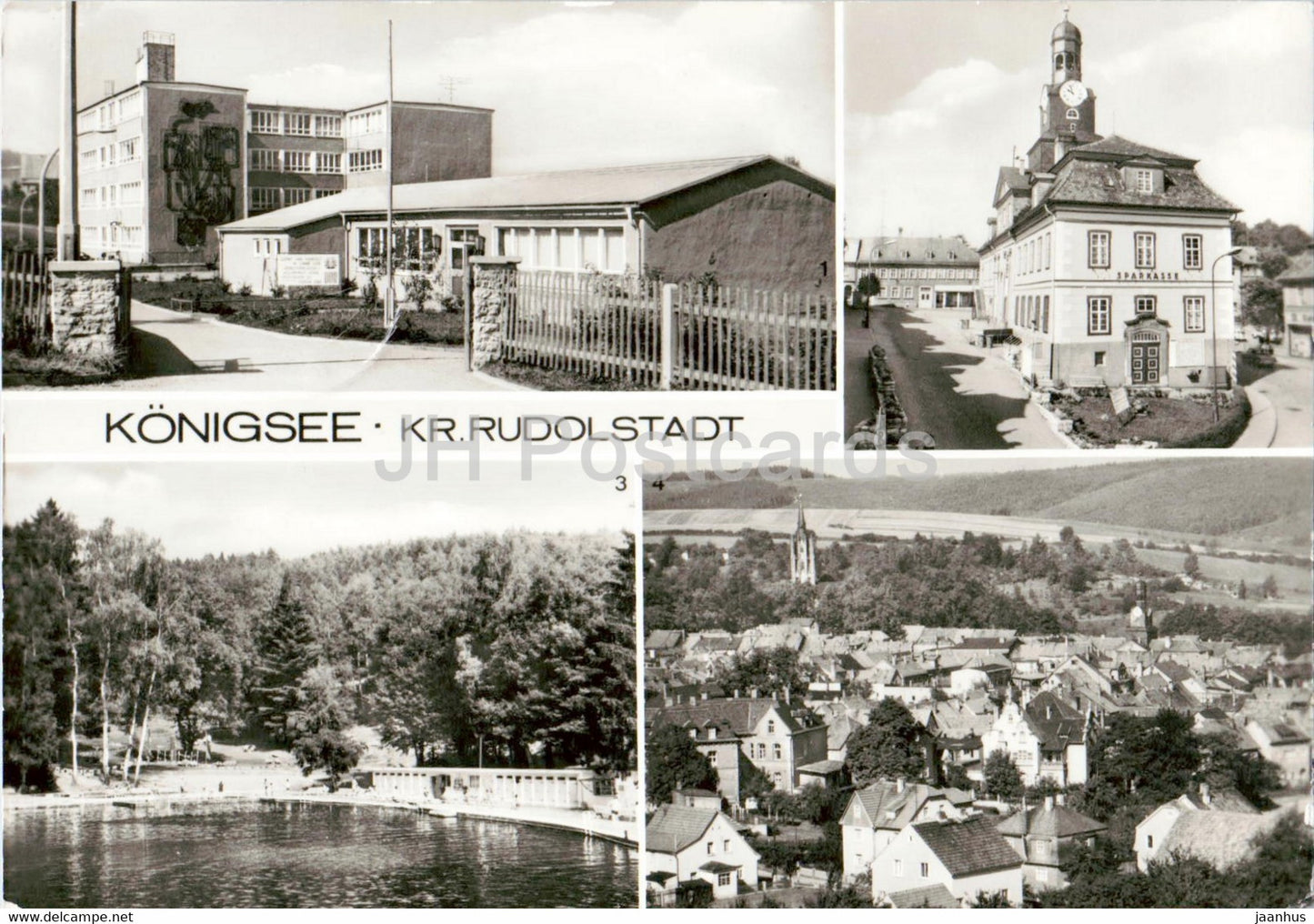 Konigsee - Kr Rudolstadt - Goethe Oberschule - Rathaus - Waldbad - pool - 1985 - Germany DDR - used - JH Postcards