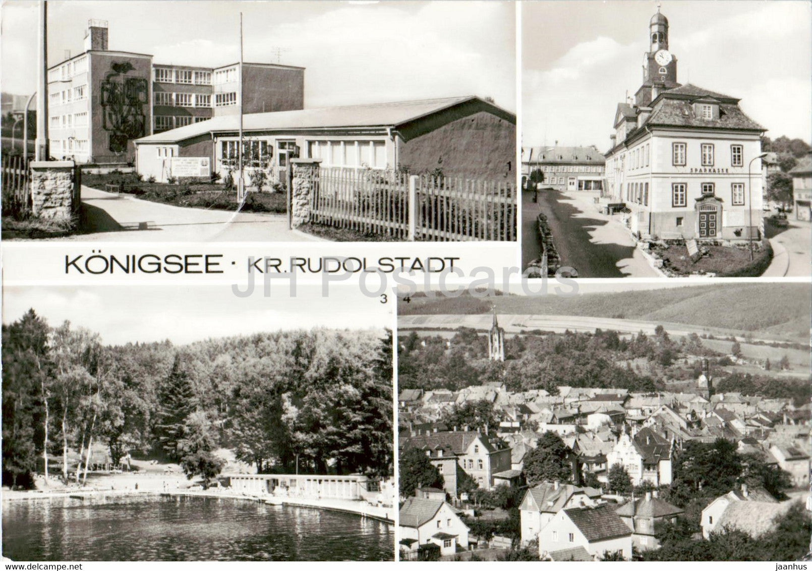 Konigsee - Kr Rudolstadt - Goethe Oberschule - Rathaus - Waldbad - pool - 1985 - Germany DDR - used - JH Postcards