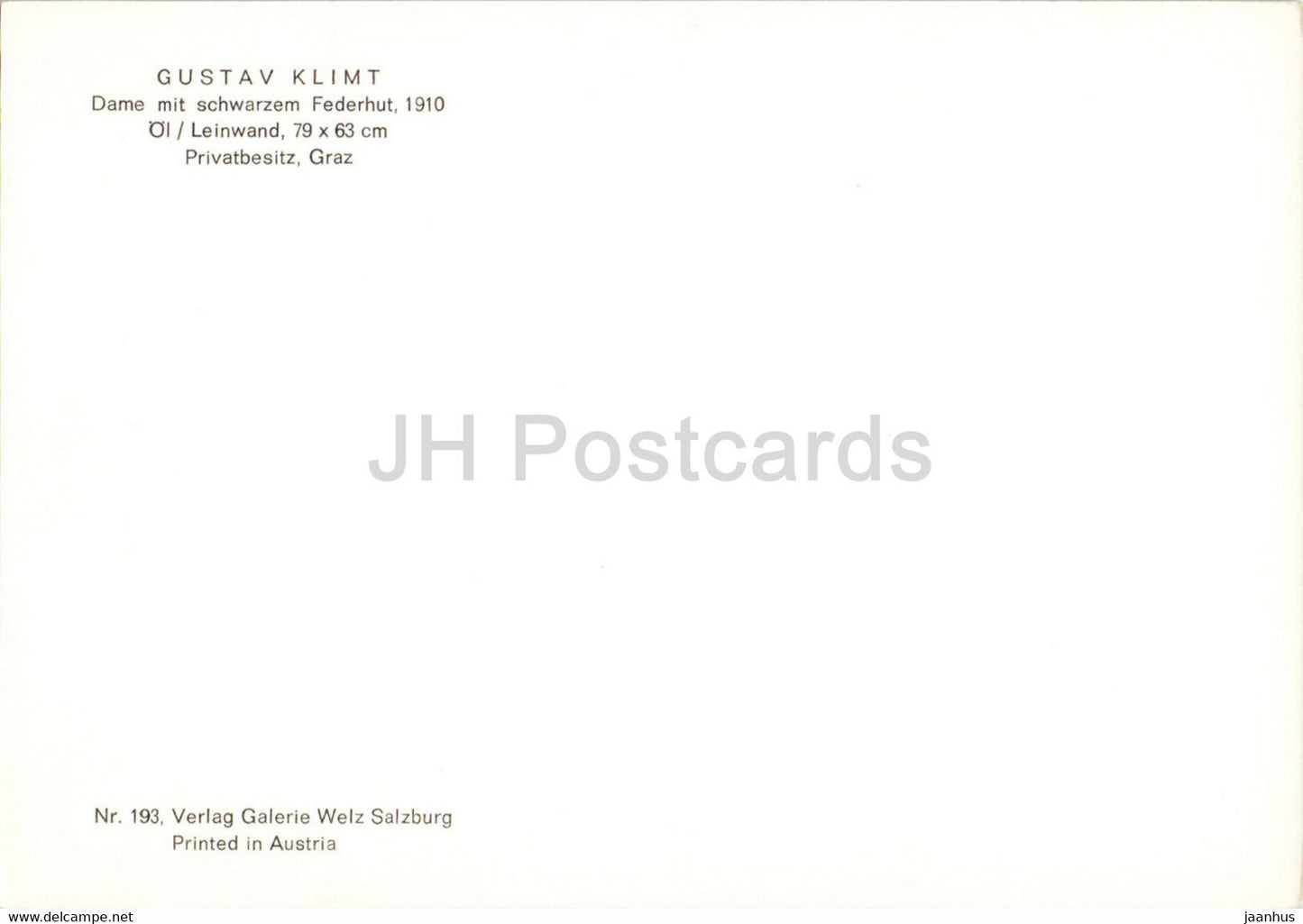 peinture de Gustav Klimt - Dame mit schwarzem Federhut - Femme au chapeau noir - Art autrichien - Autriche - inutilisé