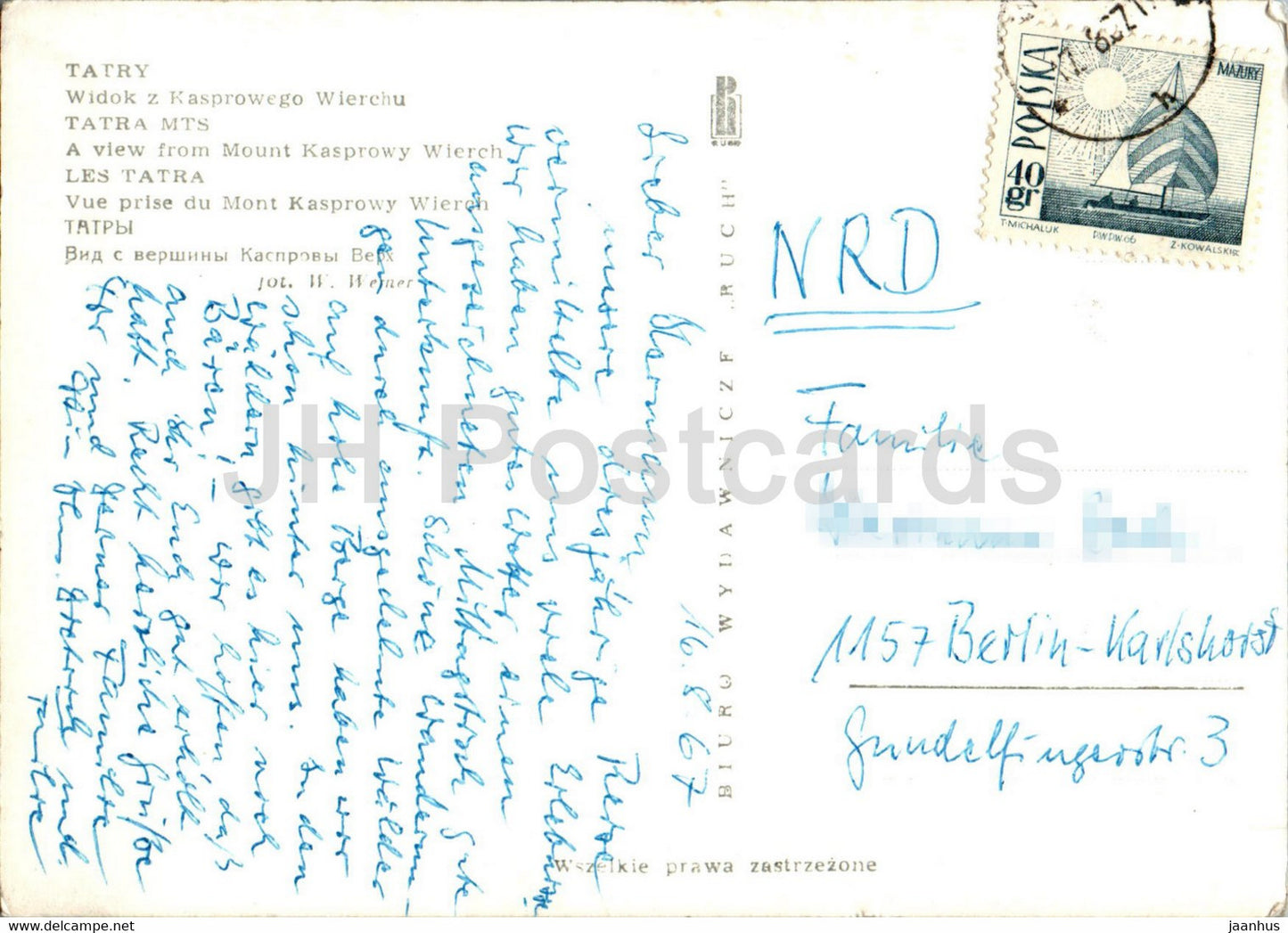 Tatry - Tatras - A view from Mount Kasprowy Wierch - 1967 - Poland - used