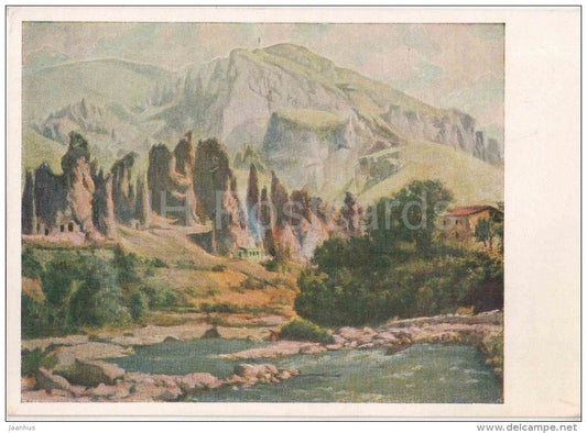 painting by G. Gyurdzhyan - 1 - Zangezur - mountain - river - armenian art - unused - JH Postcards