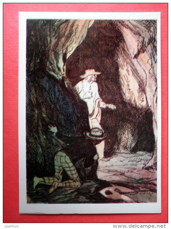 illustration by G. Mazurin - Indian Joe - The Adventures of Tom Sawyer by M. Twain - 1976 - Russia USSR - unused - JH Postcards