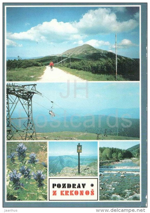 Krkonose - mountain Snezka , 1602 - Chairlift to Snezka - Studnicni mountain - Czechoslovakia - Czech - used in - JH Postcards