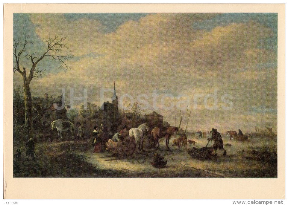 painting by Isaac van Ostade - Winter Scene - horse - sledge - Dutch art - 1973 - Russia USSR - unused - JH Postcards