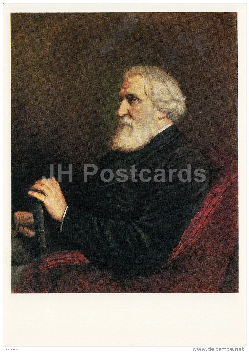 painting by V. Perov - Portrait of writer Ivan Turgenev - Russian art - large format card - 1990 - Russia USSR - unused - JH Postcards