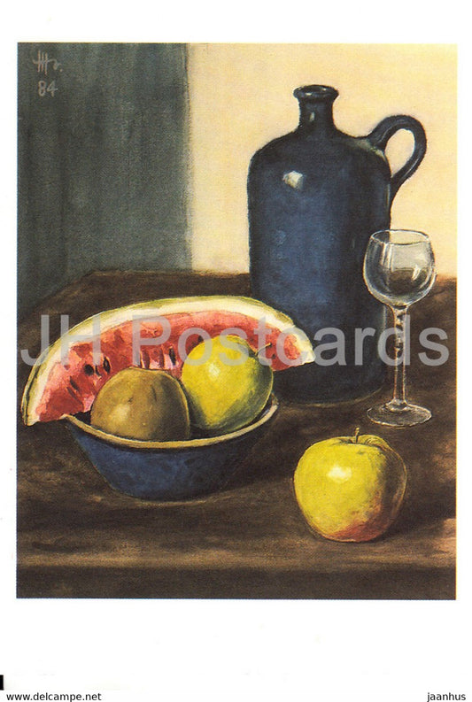 painting by Werner Moritz - Stilleben mit Melone - 97 - German art - Germany - unused - JH Postcards