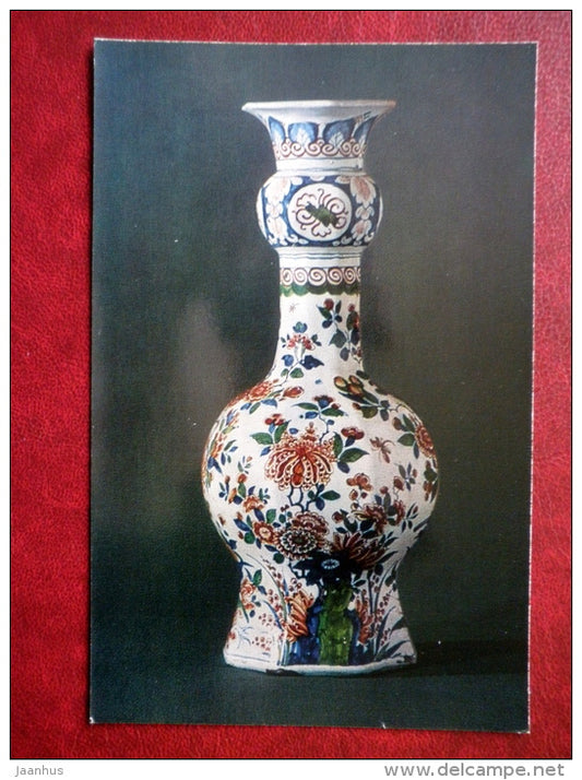 Vase with flowering shrubs and birds - Faience - Delftware - 1974 - Russia USSR - unused - JH Postcards