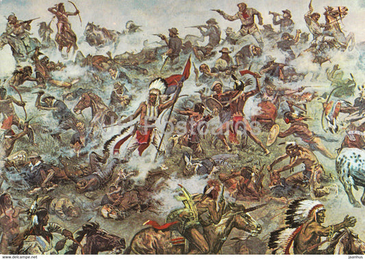 Indianerschlacht am Little Big Horn - battle - indian - Indianer Museum Radebeul - DDR Germany - unused - JH Postcards