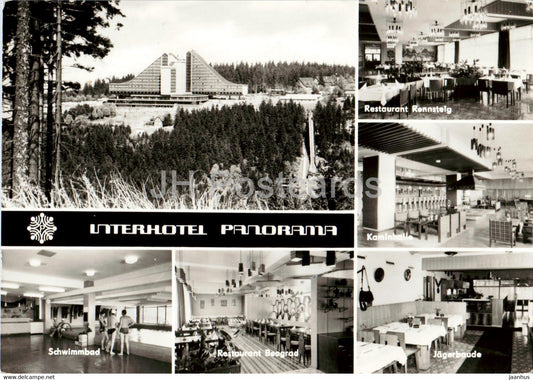Interhotel Panorama - Schwimmbad - Restaurant Beograd - Rennsteig - Kaminhalle - Jagerbaude - Oberhof Germany DDR - used - JH Postcards