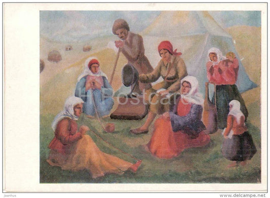 painting by A. Mamedova - Cultural work among the nomads - tent - eastern art - unused - JH Postcards