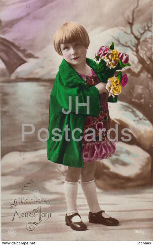 New Year Greeting Card - Ein Gluckliches Neues Jahr - girl - NPG - 7868/1 - old postcard - 1925 - Germany - used - JH Postcards