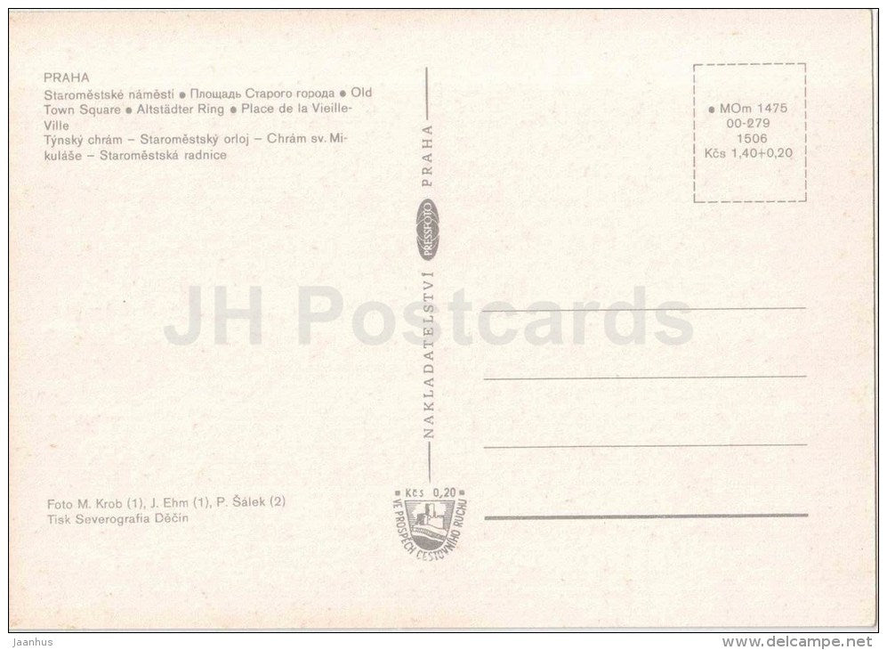 Old Town Square - Tyn cathedral - Praha - Prague - Czechoslovakia - Czech - unused - JH Postcards
