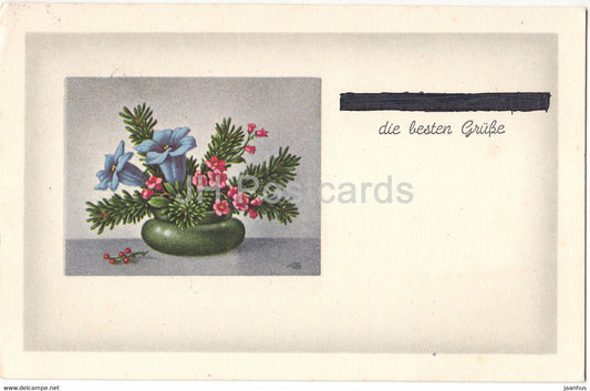 New Year Greeting Card - Die Besten Grusse - flowers - HA CO 6221 - old postcard - 1943 - Germany - used - JH Postcards