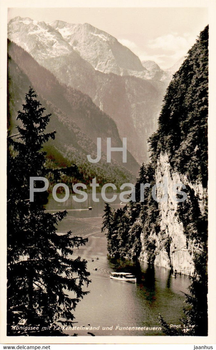Konigssee mit Falkensteinwand und Funtenseetauern - old postcard - Germany - unused - JH Postcards