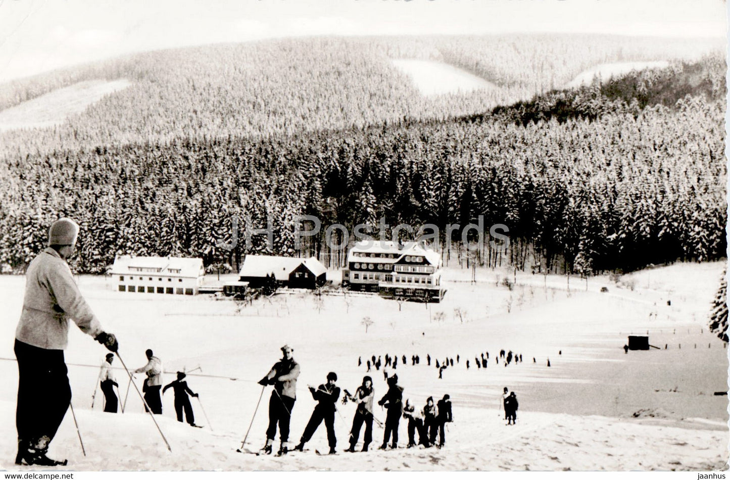 Hotel Pension Knoche - Rimberg - Fredeburg - skiing - old postcard - 1950s - Germany - used - JH Postcards