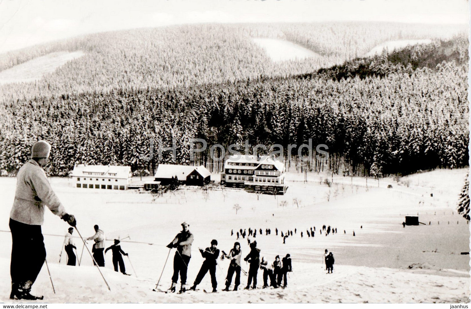 Hotel Pension Knoche - Rimberg - Fredeburg - skiing - old postcard - 1950s - Germany - used - JH Postcards