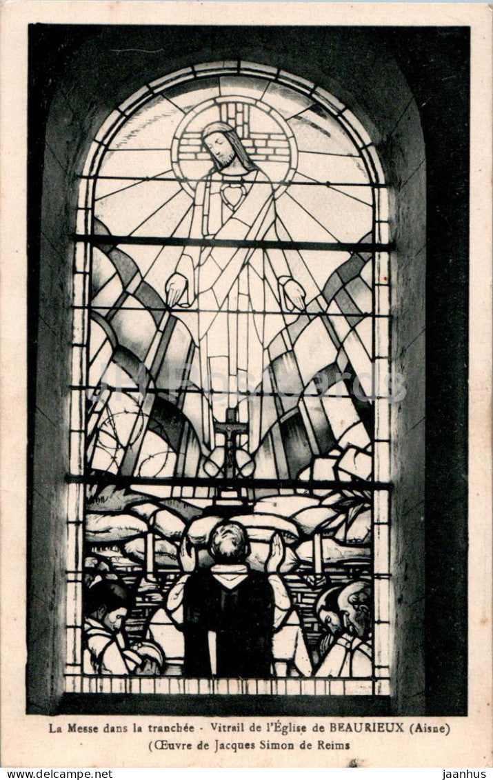 La Messe la tranchee - Vitrail de l'Eglise de Beaurieux - church - old postcard - 1932 - France - used - JH Postcards