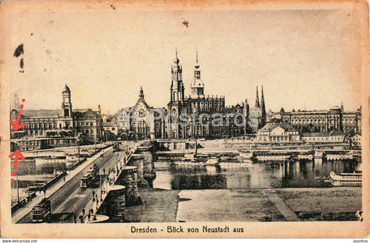 Dresden - Blick von Neustadt Aus - bridge - tram - old postcard - 1919 - Germany - used - JH Postcards