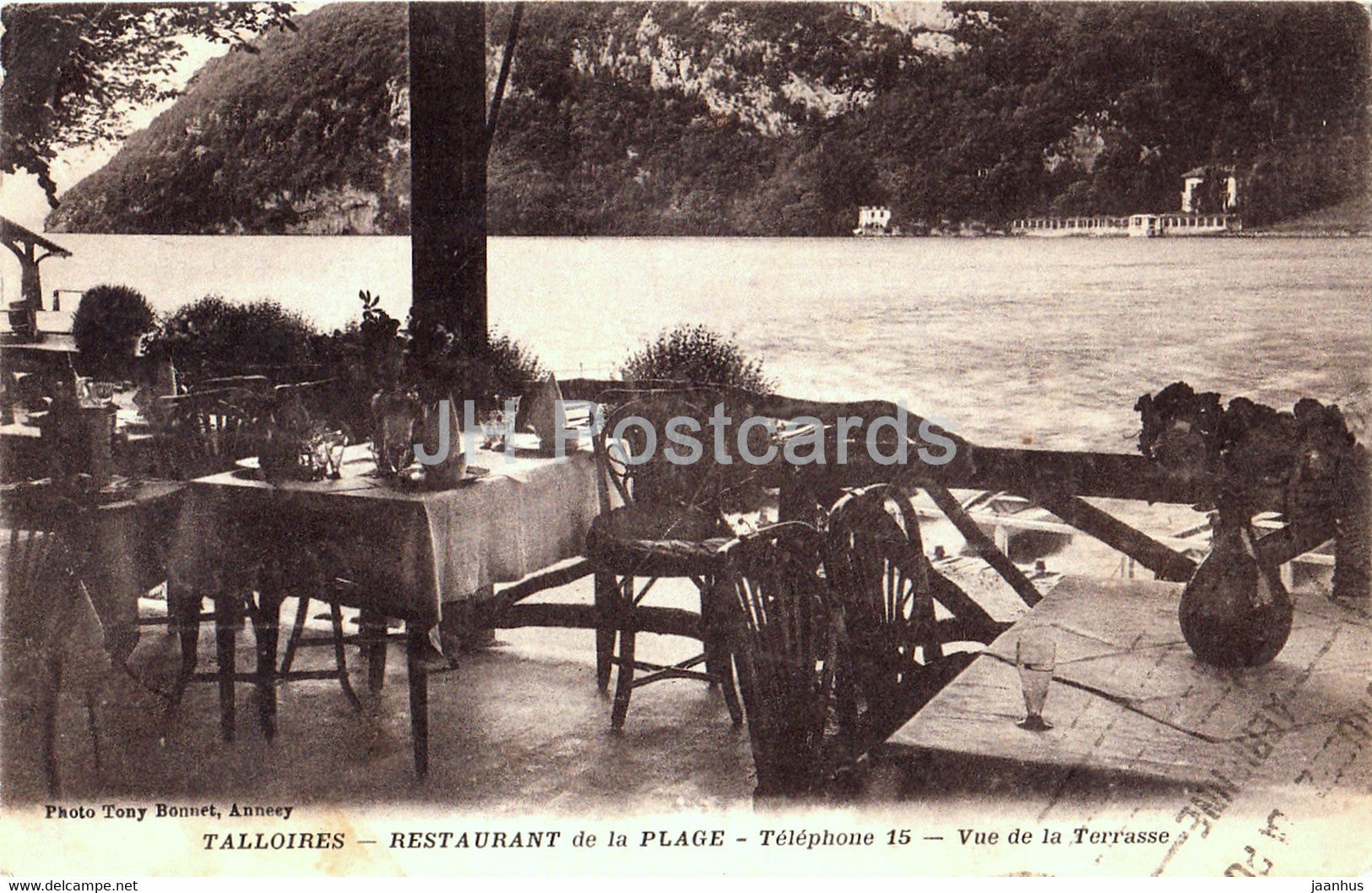 Talloires - Restaurant de la Plage - Telephone 15 - Vue de la Terrasse - old postcard - 1931 - France - used - JH Postcards