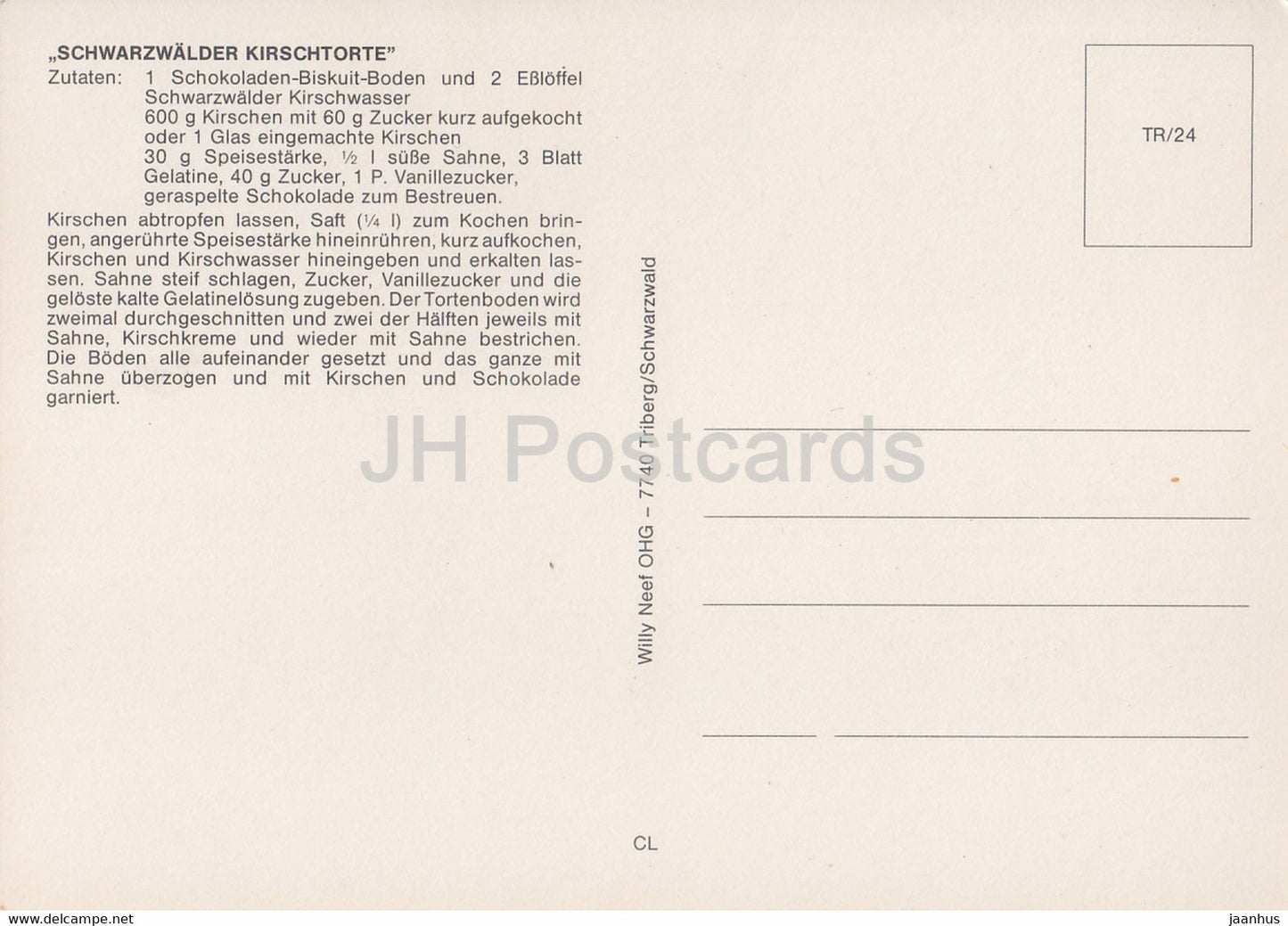 Rezept der Schwarzwalder Kirschtorte - recipes - Schwarzwald folk costumes - Germany - unused